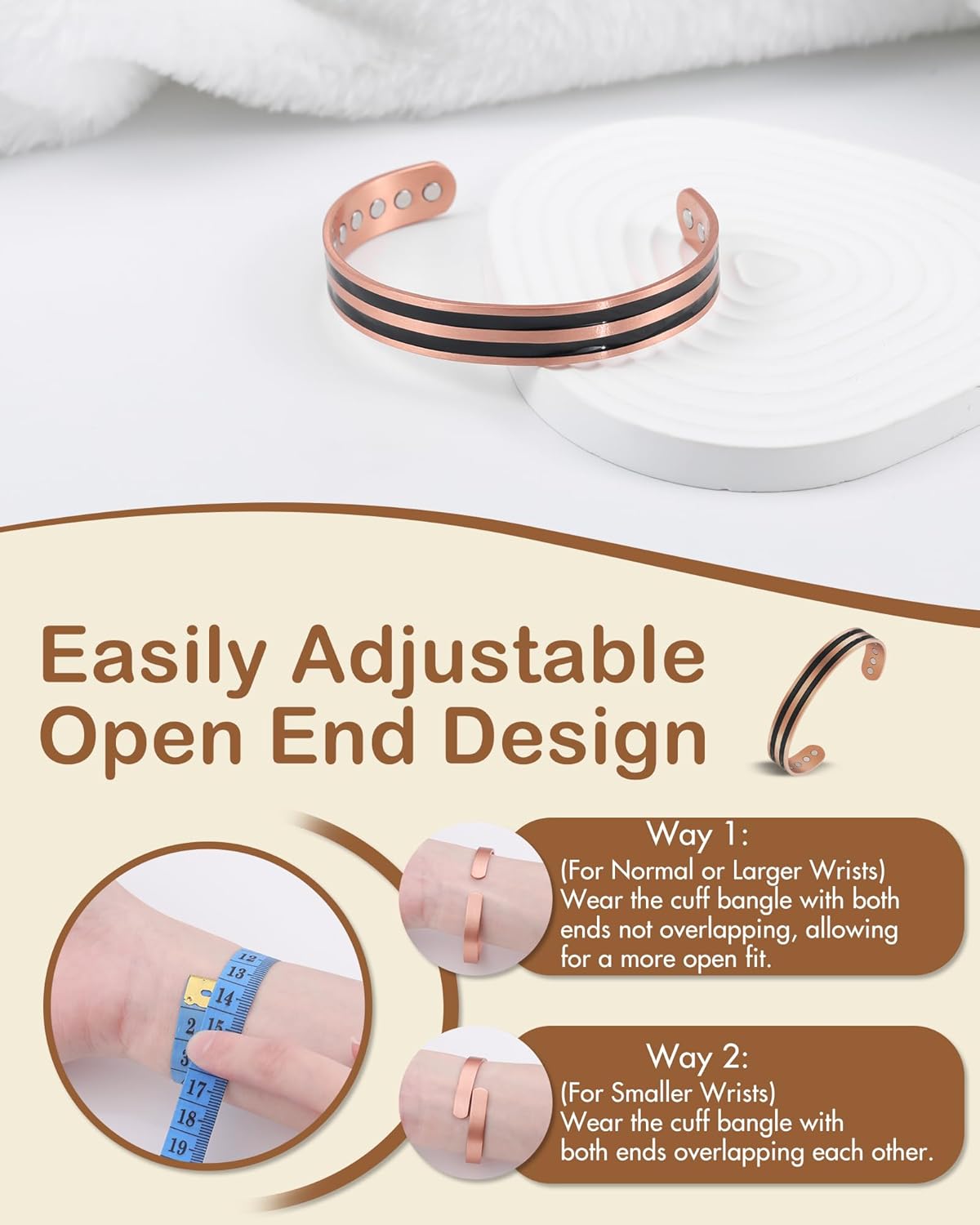 Feraco Copper Bracelet for Men Women, 12X Enhanced Strength Magnetic Bracelet with 3800 Gauss Neodymium Magnets, Pure Copper Cuff Bangle, Adjustable Jewelry Gift (Black Heartflow)