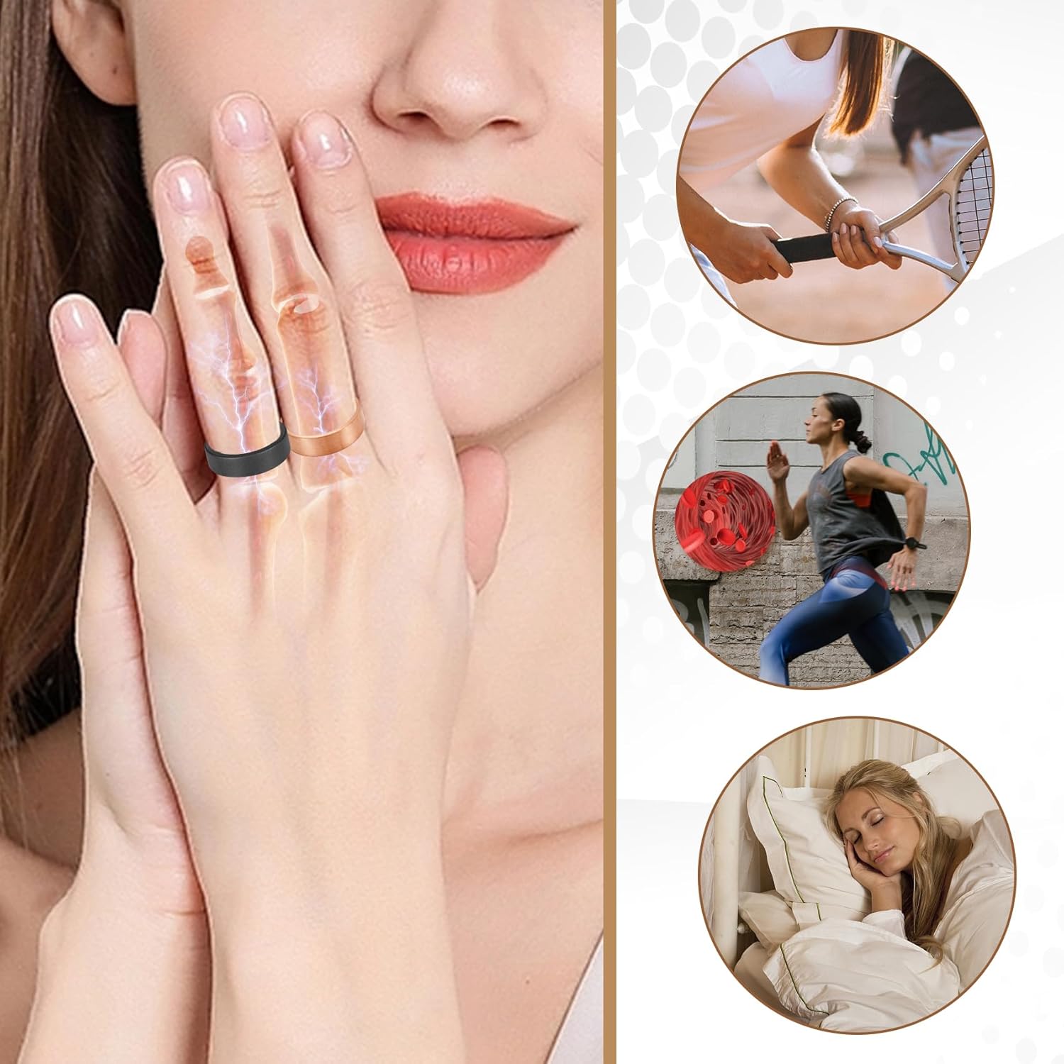 Feraco 2 PCS Copper Rings for Women, Magnetic Therapy Ring with 9X Ultra Strength Magnets,Jewelry Valentine's Day Gifts