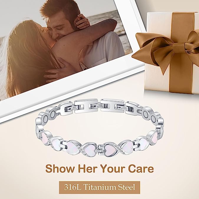 Titanium Steel Magnetic Bracelets with Natural Fritillaria for Women