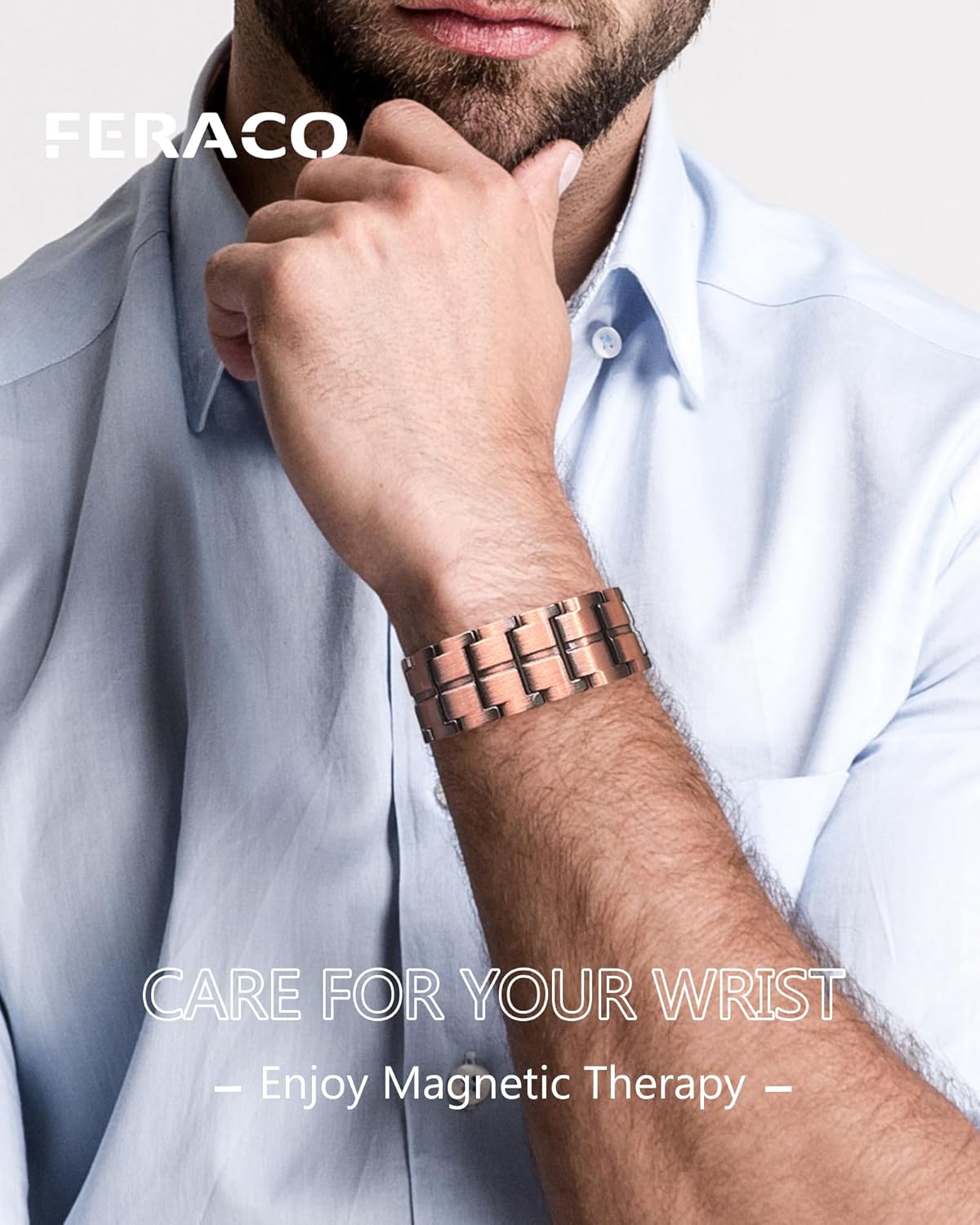 Feraco 3X Strength Copper Magnetic Bracelet for Men,99.99% Pure Copper with 3800 Gauss Magnets,Copper Gifts for Him