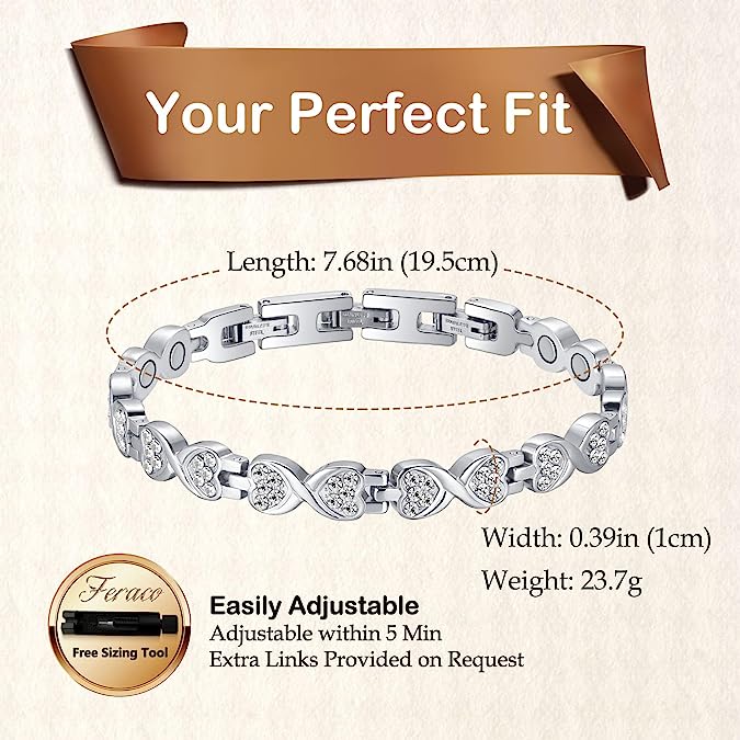 Titanium Steel Magnetic Therapy Bracelets with Sparkling Zirconia for Women