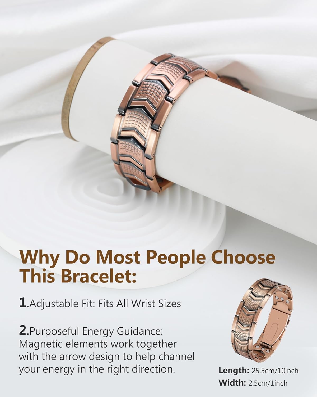 Feraco Copper Bracelet for Men 3X Strength,Magnetic Therapy Bracelet Copper Jewelry with Powerful 3800 Gauss Magnets,Premium Fold-Over Clasp(Upgrade)