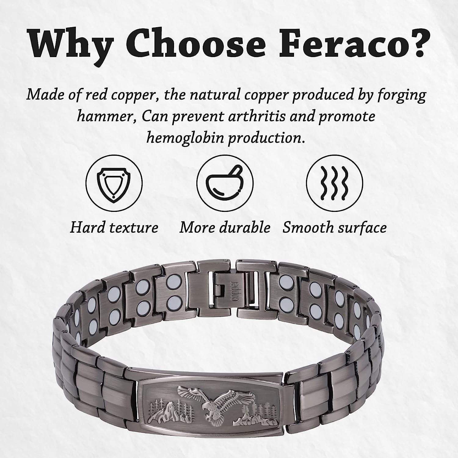 Eagle Pattern Pure Copper Bracelet for Men-Gray