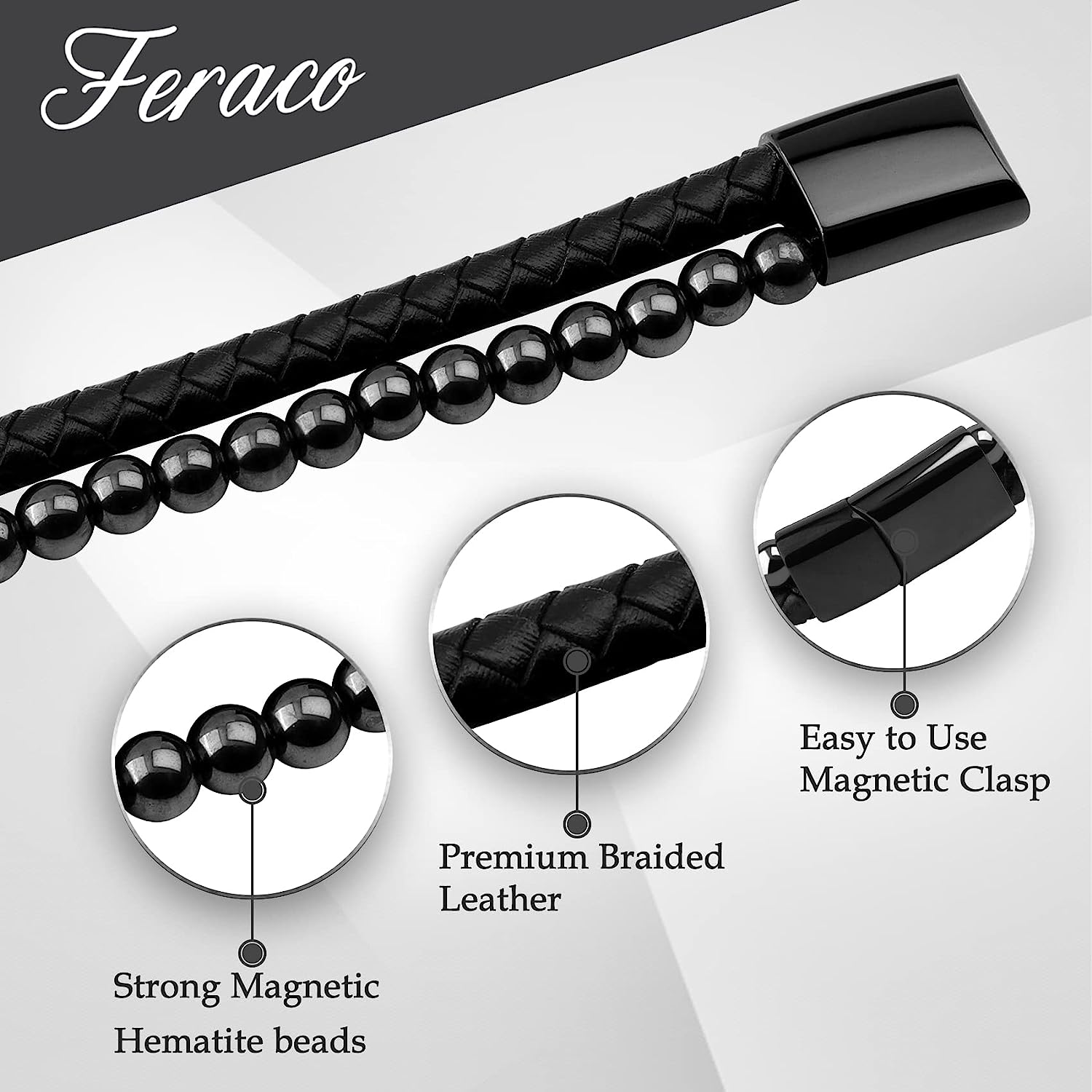 Double Layer Braided Leather Hematite Beaded Bracelets Magnetic Bracelet