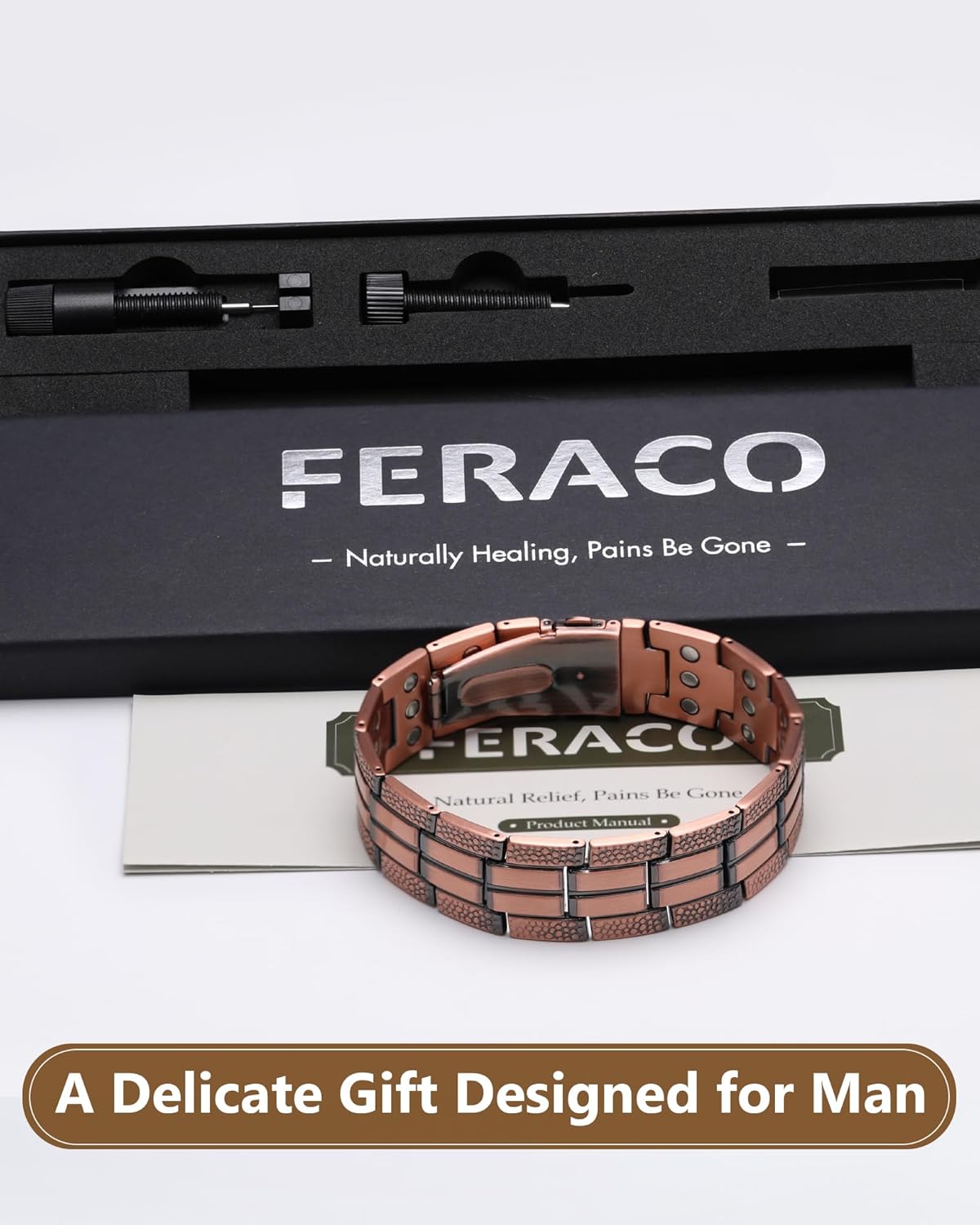 Feraco Copper Bracelet for Men 3X Strength,Magnetic Therapy Bracelet Copper Jewelry with Powerful 3800 Gauss Magnets,Premium Fold-Over Clasp