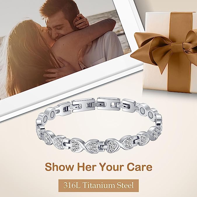 Titanium Steel Magnetic Therapy Bracelets with Sparkling Zirconia for Women