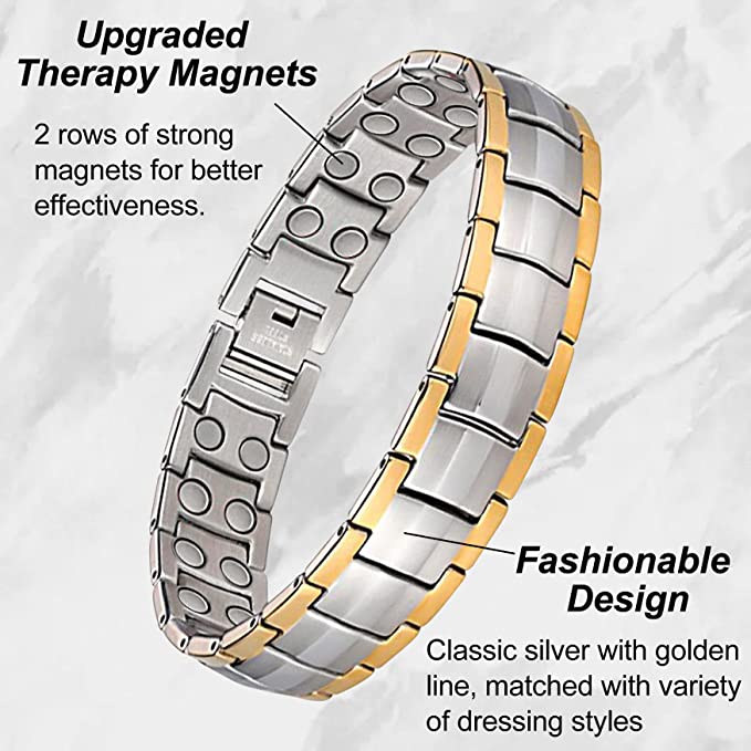 Silver & Gold Double Row Magnets Titanium Steel Magnetic Bracelet