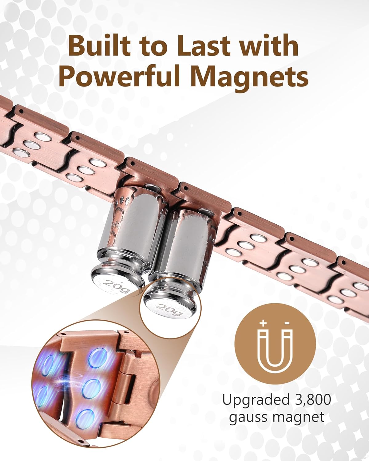 Feraco Copper Bracelet for Men,3X Strength Magnetic Cooper Bracelets with 3800 Gauss, Men's 99.99% Pure Copper Jewelry