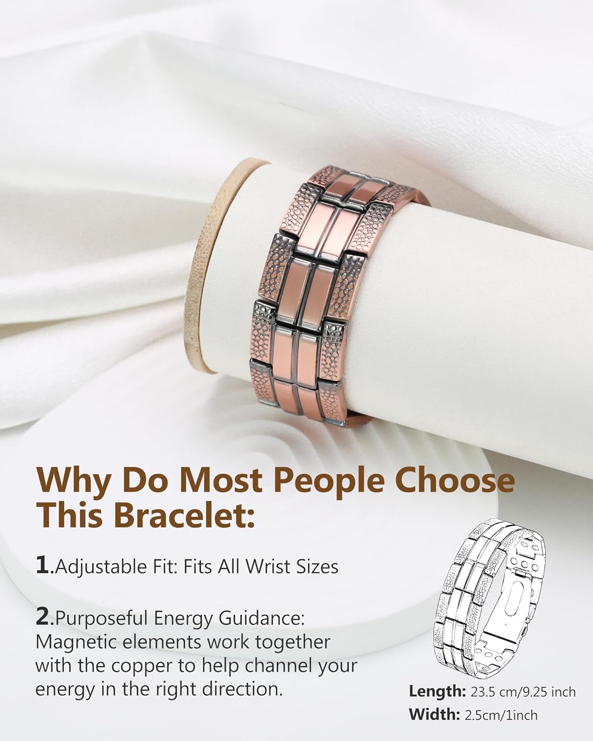 Feraco Copper Bracelet for Men 3X Strength,Magnetic Therapy Bracelet Copper Jewelry with Powerful 3800 Gauss Magnets,Premium Fold-Over Clasp