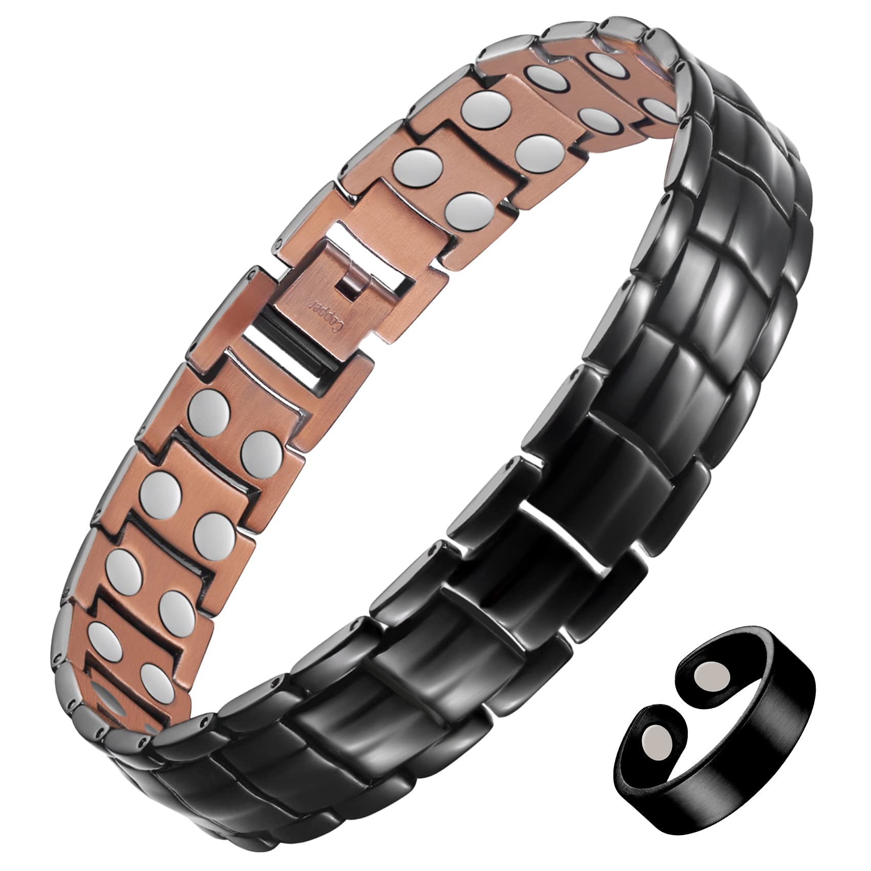 Ultra Strength Pure Copper Men's Magnetic Bracelet+Ring