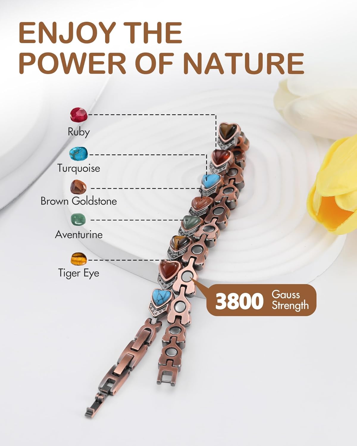 Feraco Copper Ankle Bracelet for Women, 99.99% Pure Copper Magnetic Anklet with 3800 Gauss Neodymium Magnet, Adjustable with Sizing Tool