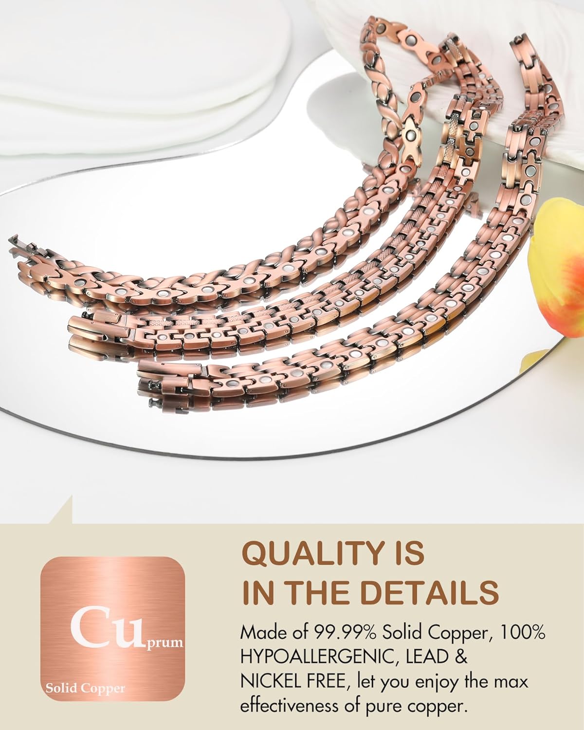 Feraco Copper Necklace for Men Women, 99.99% Pure Copper Magnetic Chains with 3500 Gauss Ultra Strength Neodymium Magnets, Adjustable Jewelry Gift with Sizing Tool