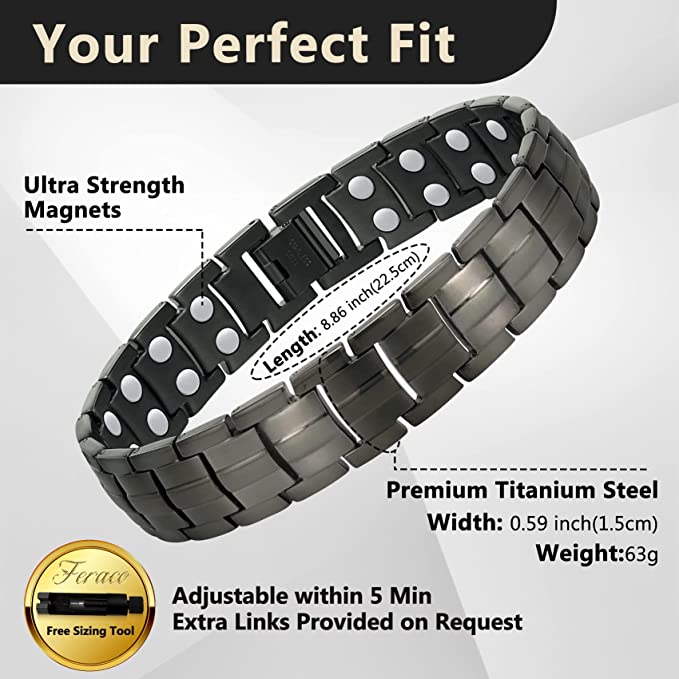 Gray Double Row Magnets Titanium Steel Magnetic Bracelet