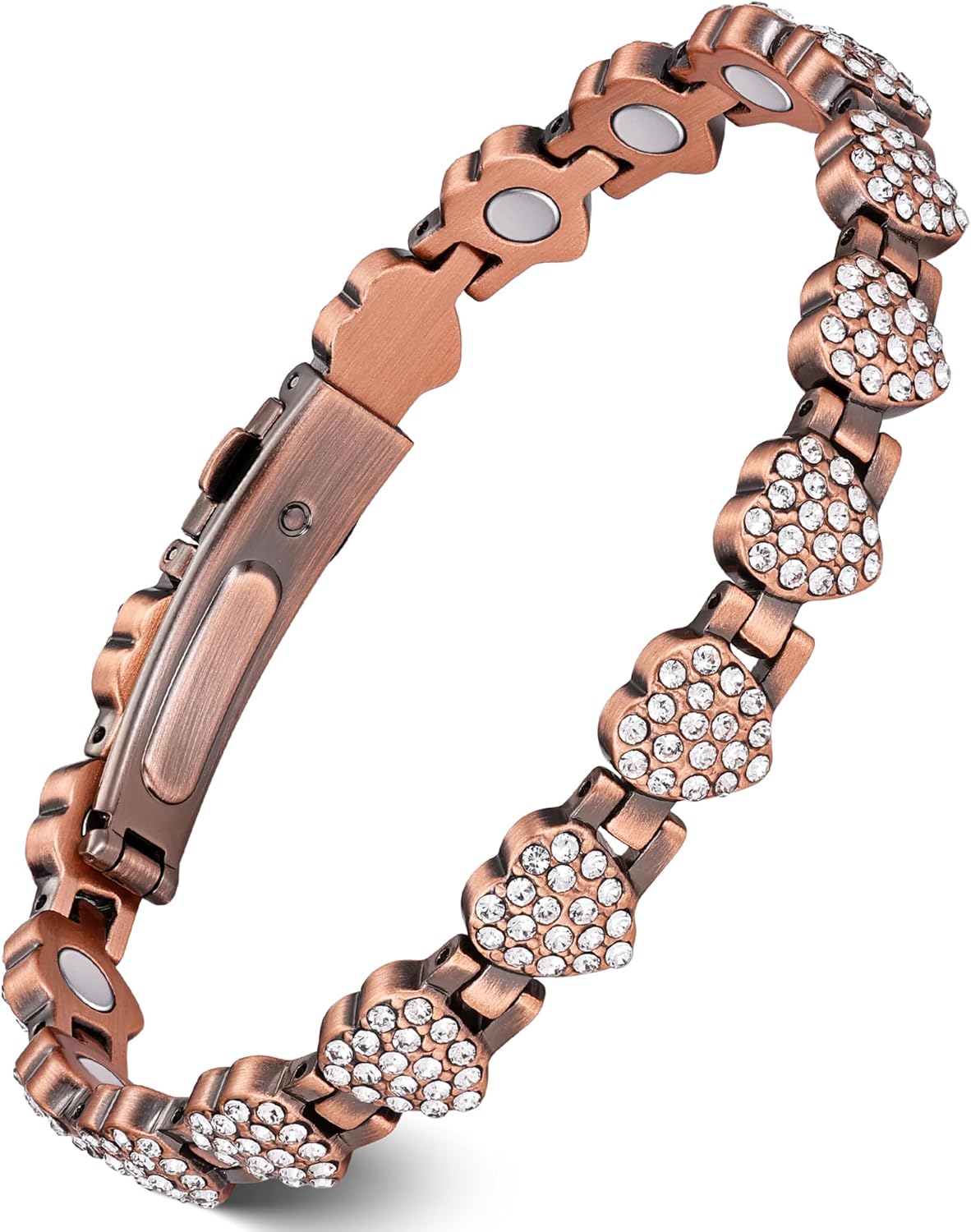 Feraco Copper Bracelets for Women, Ultra Strength Magnetic Bracelet with 3800 Gauss Neodymium Magnets & Dazzling Cubic Zirconia, 99.99% Pure Copper Jewelry Gift, Heart Shape