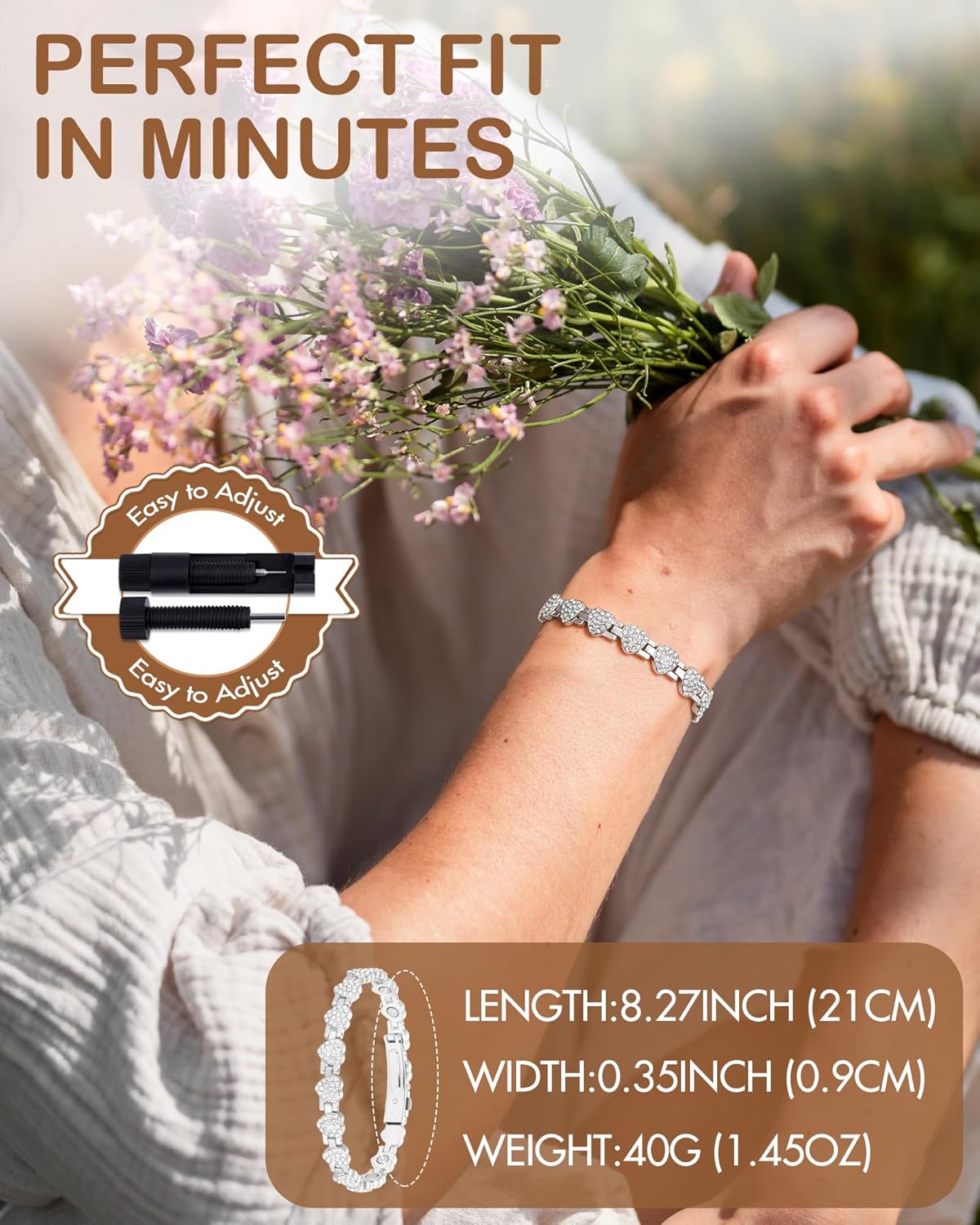 Feraco Copper Bracelets for Women, Ultra Strength Magnetic Bracelet with 3800 Gauss Neodymium Magnets & Dazzling Cubic Zirconia, 99.99% Pure Copper Jewelry Gift, Heart Shape