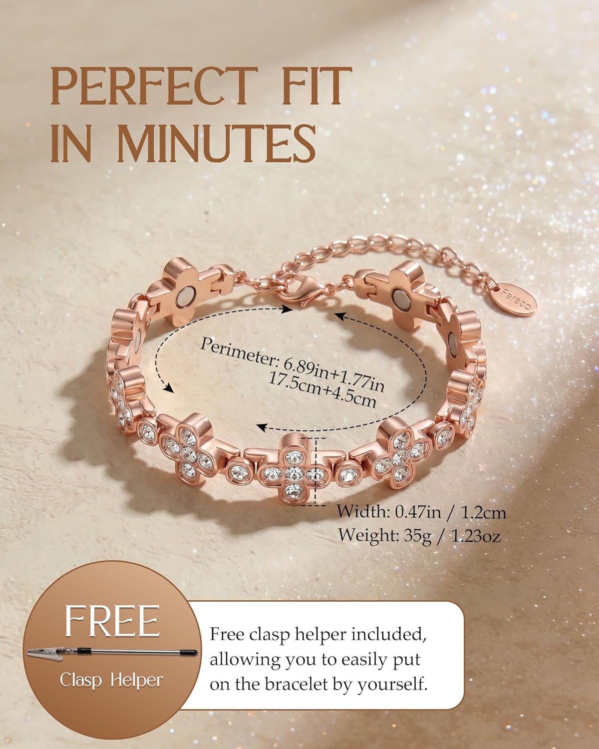 Feraco Pure Copper Bracelets for Women, Ultra Strength Magnetic Bracelet for Women with 3800 Gauss Magnet & Dazzling Austrian Crystals Stone, Flower Copper Jewelry Gift