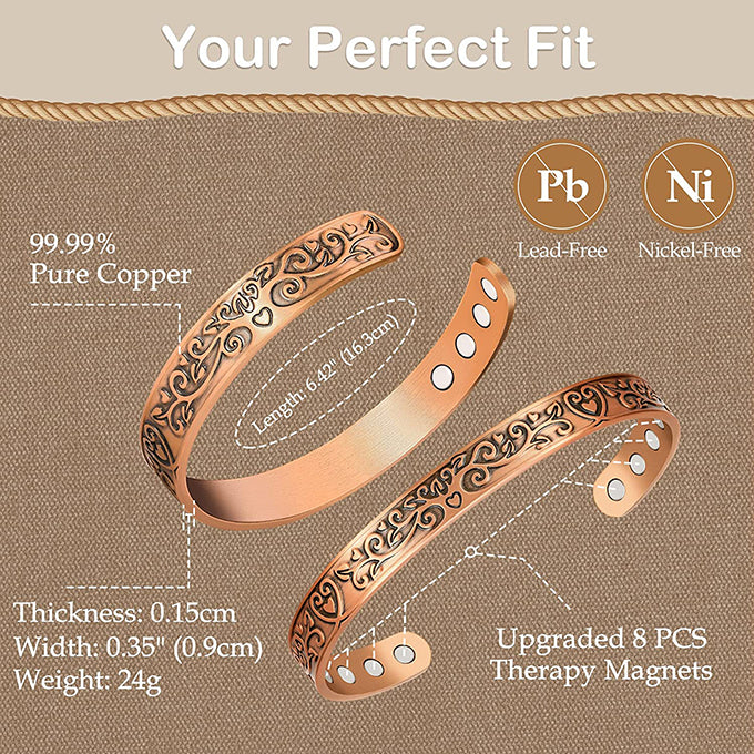 1pc Pure Copper Bracelets for Women, Ultra Magnetic Bracelets for Women with 3500 Gauss Magnets, Lymphatic Drainage Copper Bracelet, Crystal Mother
