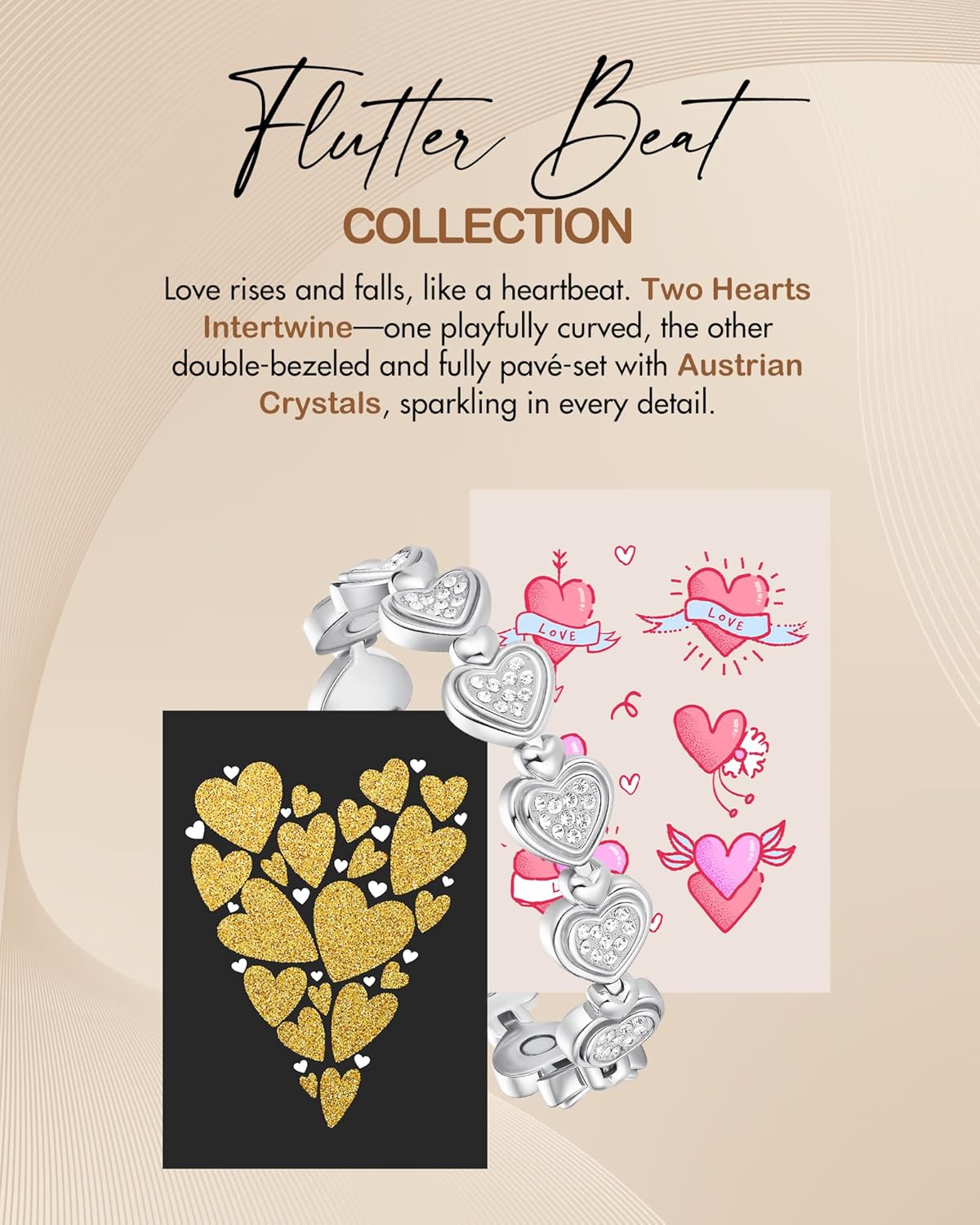 Feraco Pure Copper Bracelets for Women, Ultra Strength Magnetic Bracelet for Women with 3800 Gauss Magnet & Dazzling Austrian Crystals Stone, Heart-Shaped (Silver, 7.09 inches (18cm))