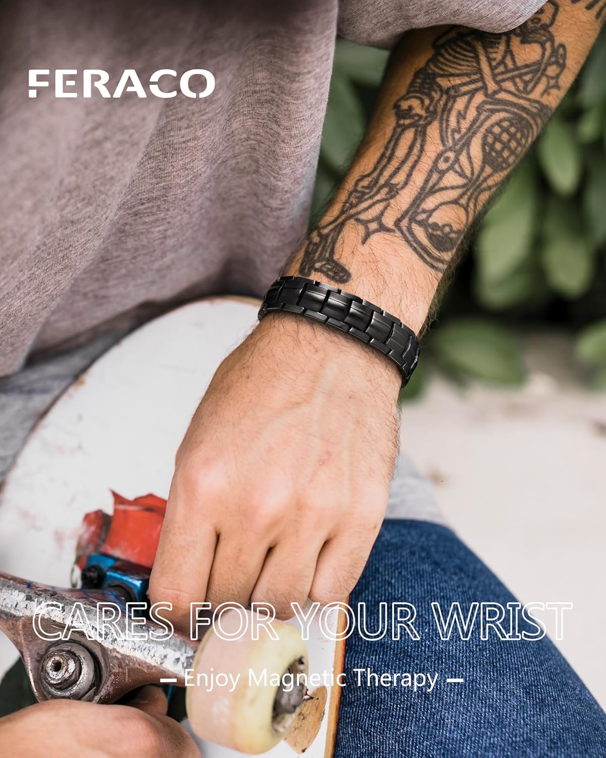 Feraco Magnetic Therapy Bracelet for Men - 5X Strength Titanium Steel Bracelet with 3800 Gauss Magnets