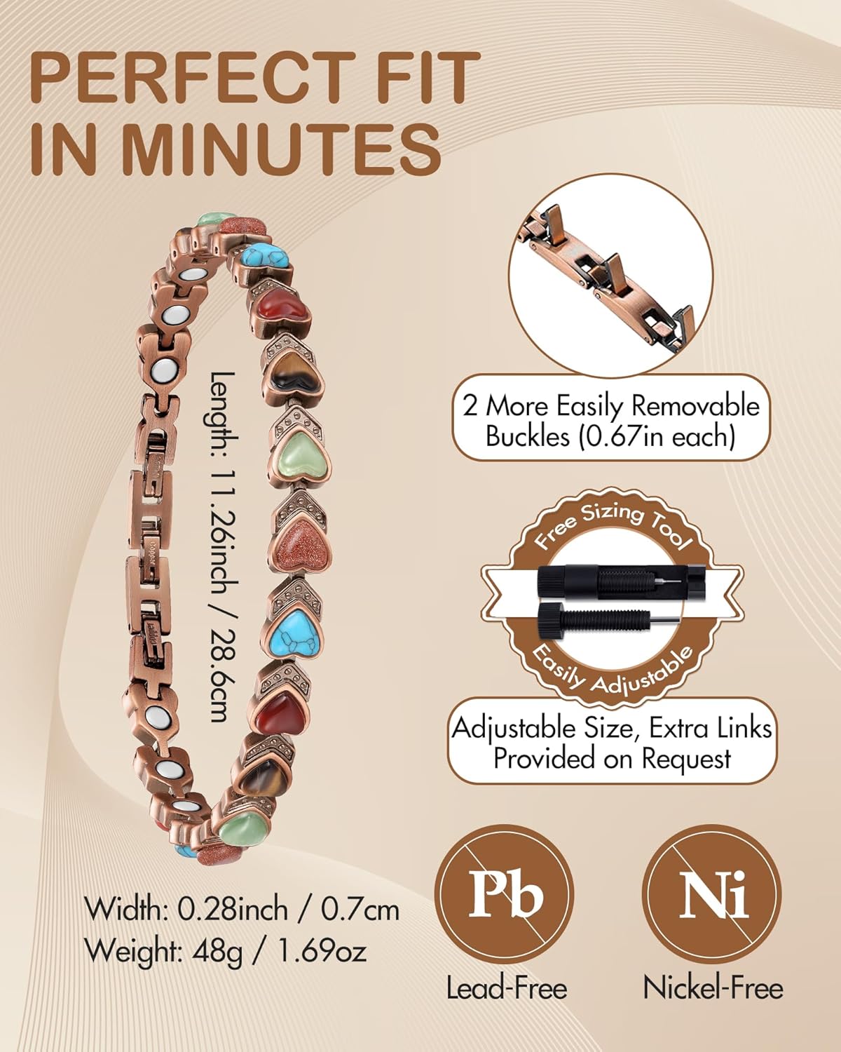 Feraco Copper Ankle Bracelet for Women, 99.99% Pure Copper Magnetic Anklet with 3800 Gauss Neodymium Magnet, Adjustable with Sizing Tool
