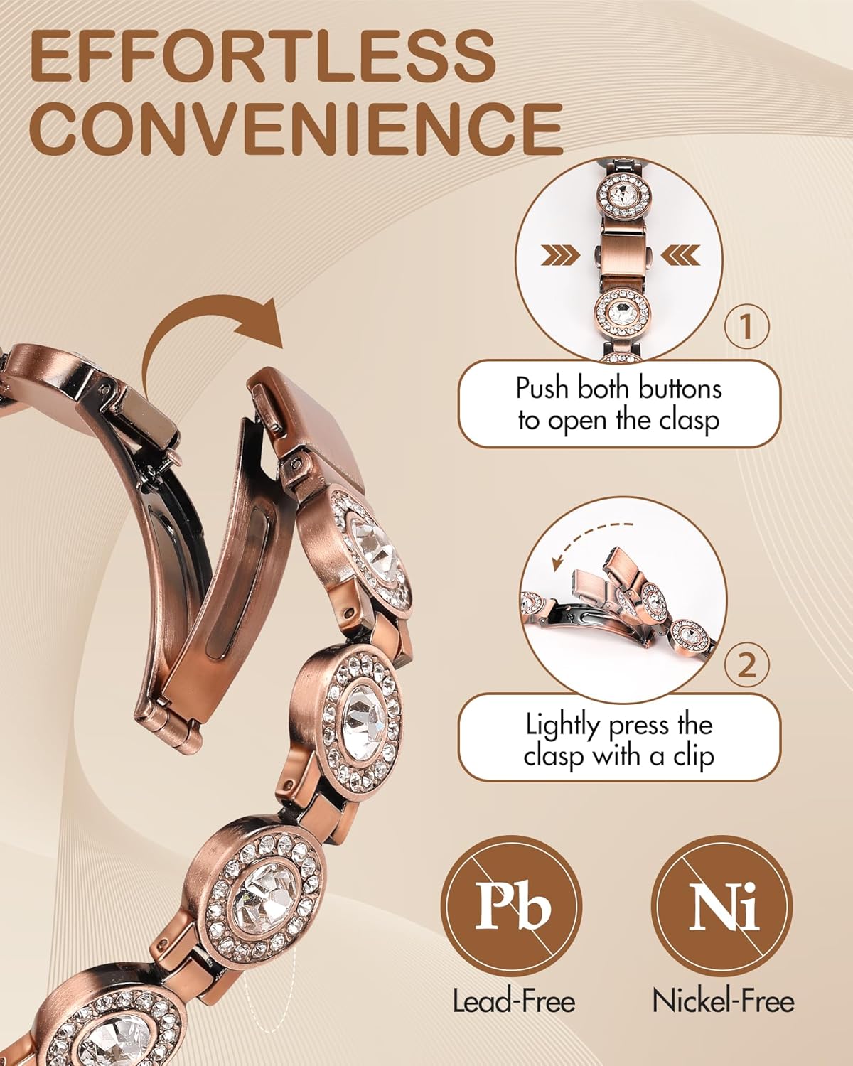 Feraco Pure Copper Bracelets for Women, 4X Ultra Strength Magnetic Bracelet with 3800 Gauss Neodymium Magnets & Dazzling Austrian Cut Crystals, Adjustable Jewelry Gift