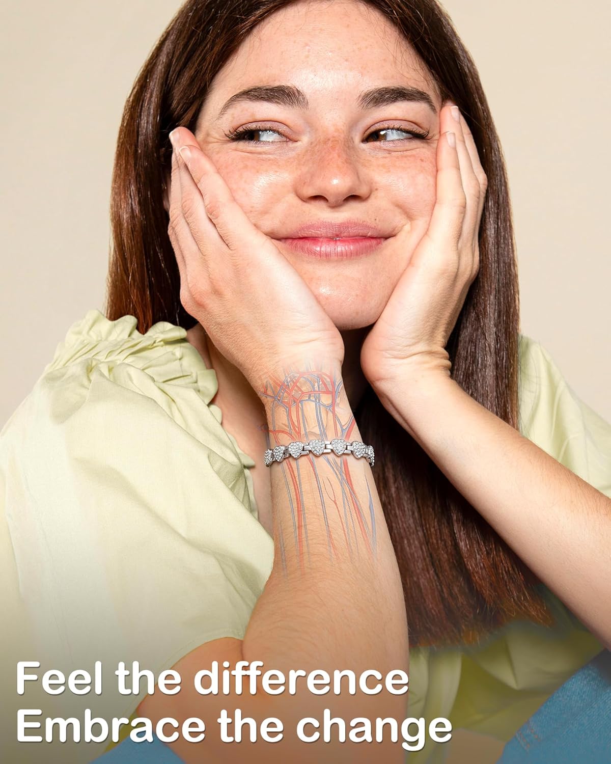 Feraco Copper Bracelets for Women, Ultra Strength Magnetic Bracelet with 3800 Gauss Neodymium Magnets & Dazzling Cubic Zirconia, 99.99% Pure Copper Jewelry Gift, Heart Shape