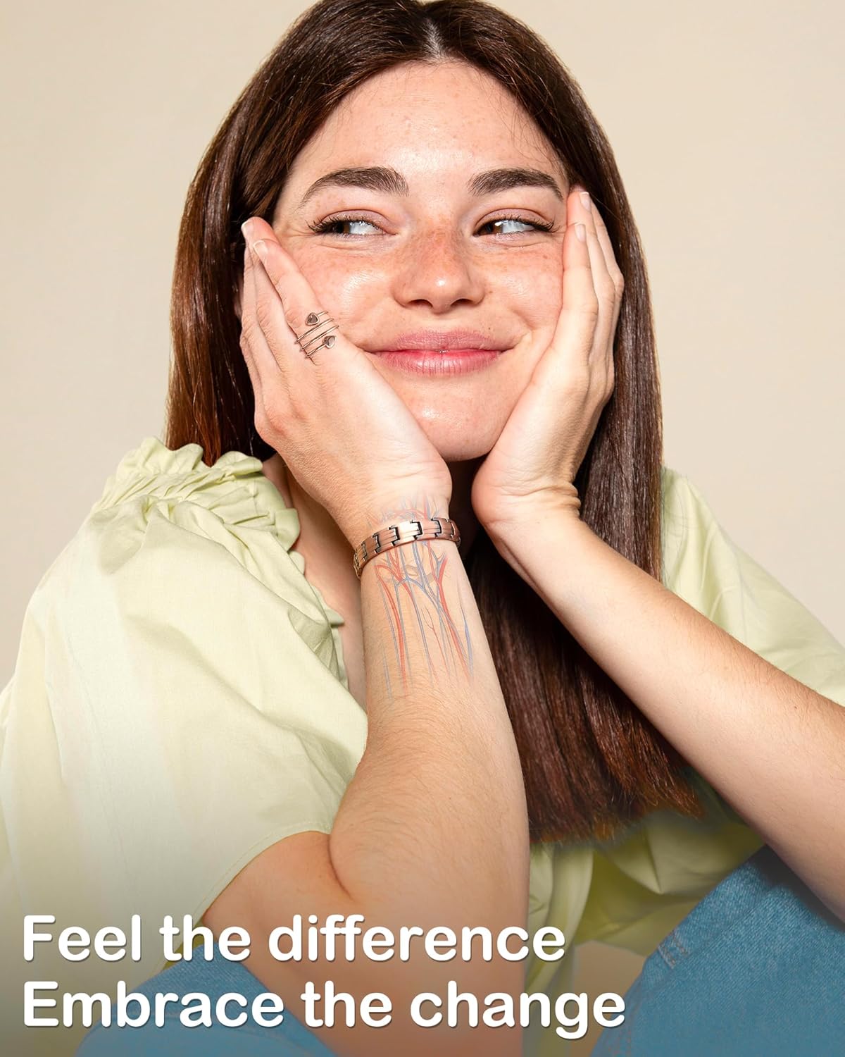 Feraco Copper Bracelets & Ring for Women, 2X Ultra Strength Magnetic Bracelet with 3500 Gauss Magnets, Adjustable with Sizing Tool, 99.99% Pure Copper Jewelry