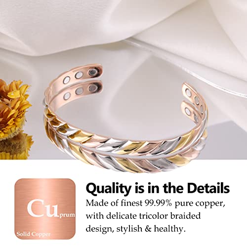 Fashionable Braided Pattern Copper Bracelet for Women.