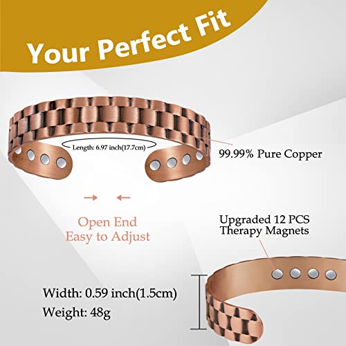 12X Strength Wide Copper Bracelet for Men Magnetic Bracelets for Men.