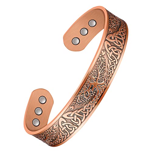 Solid Copper Magentic Bracelet with Tree of Life Pattern.
