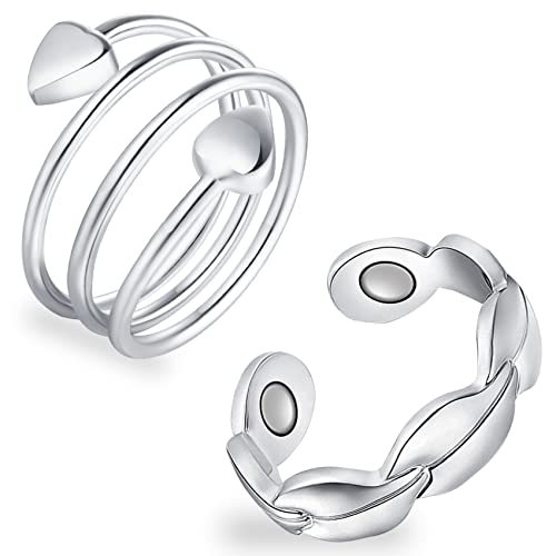 Get Your Magnetism On with 2 Pcs Silver Magnetic Rings for Women