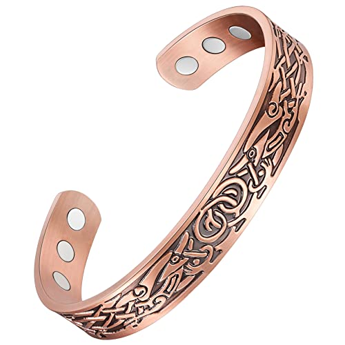 VikingPattern Copper Bracelet,99.99% Pure Copper Magnetic Bangles.