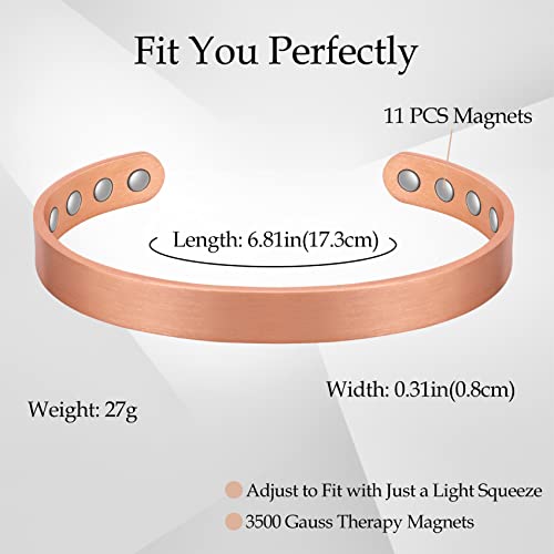 2 Pcs Sleek Copper Magnetic Bracelet with 11 Magnets.