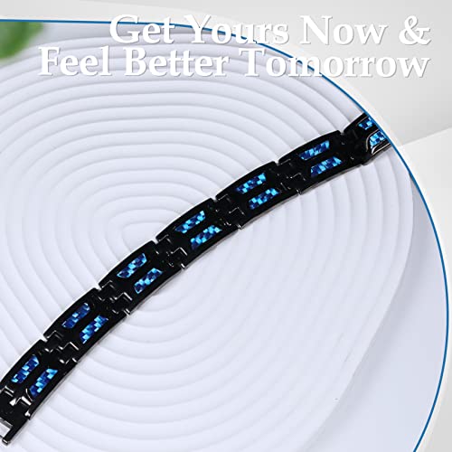 Unique Blue Carbon Fiber Titanium Steel Magnetic Bracelet for Men.