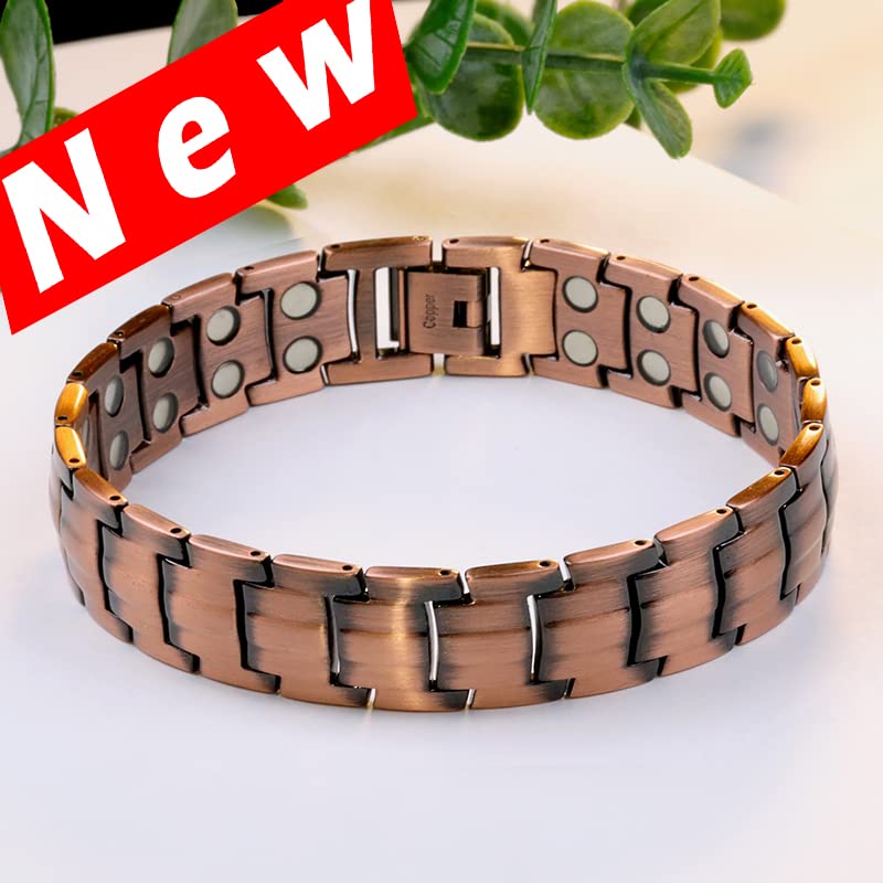 Feraco Men's Copper Magnetic Bracelet Elegant 99.99% Solid Copper Bracelets with Double-Row Strong Magnets.