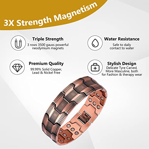 3X Copper Bracelets for Men Magnetic Bracelet with 3 Row Neodymium Magnets