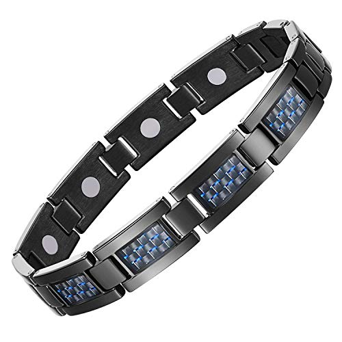 Unique Blue Carbon Fiber Titanium Steel Magnetic Bracelet.