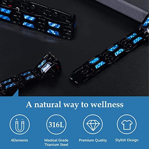 Unique Blue Carbon Fiber Titanium Steel Magnetic Bracelet for Men.